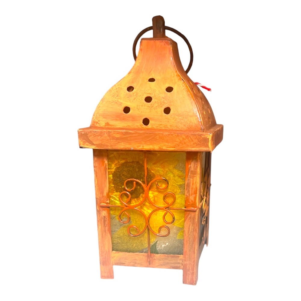 Hand Crafted Decoupaged and Hand-Painted Candle Metal Lantern Candle Holder - Picture 7 of 14